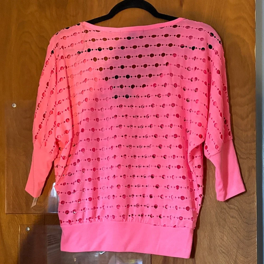 NWT Retro Living Doll Neon Pink Cutout Top - Picture 5 of 7